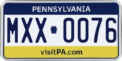 PA license plate MXX0076