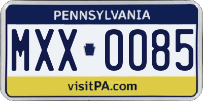 PA license plate MXX0085