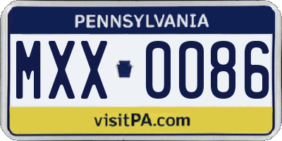 PA license plate MXX0086