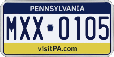 PA license plate MXX0105
