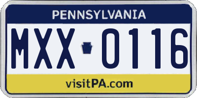 PA license plate MXX0116