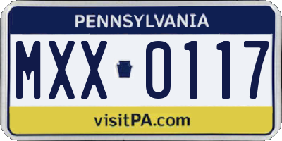PA license plate MXX0117