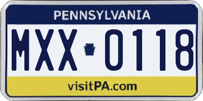PA license plate MXX0118