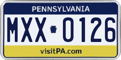 PA license plate MXX0126
