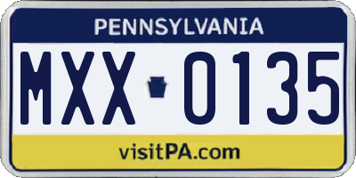 PA license plate MXX0135