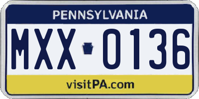 PA license plate MXX0136