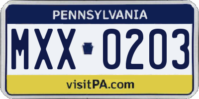 PA license plate MXX0203
