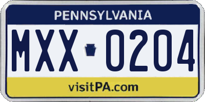 PA license plate MXX0204