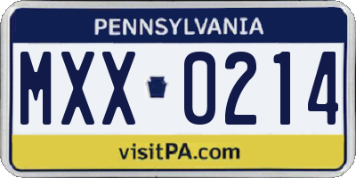 PA license plate MXX0214