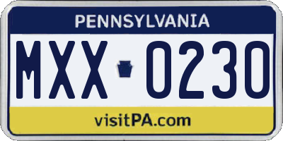 PA license plate MXX0230