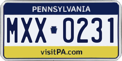 PA license plate MXX0231
