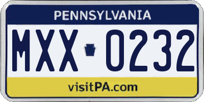 PA license plate MXX0232