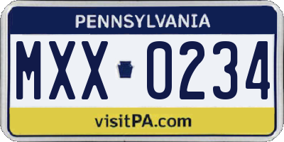 PA license plate MXX0234
