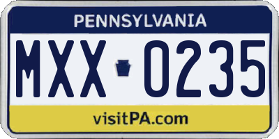 PA license plate MXX0235