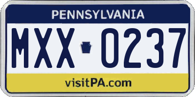PA license plate MXX0237