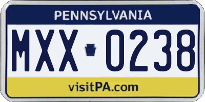 PA license plate MXX0238