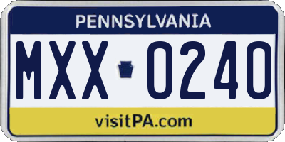 PA license plate MXX0240
