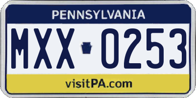 PA license plate MXX0253