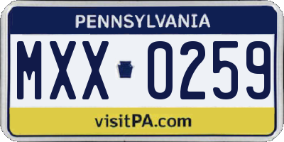 PA license plate MXX0259