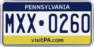 PA license plate MXX0260