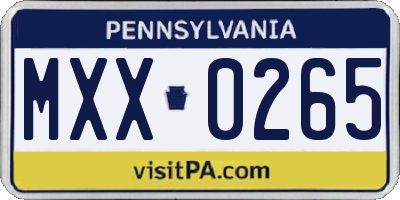 PA license plate MXX0265