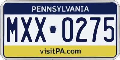 PA license plate MXX0275