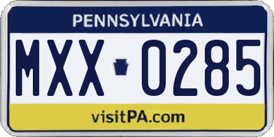 PA license plate MXX0285