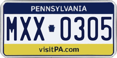 PA license plate MXX0305