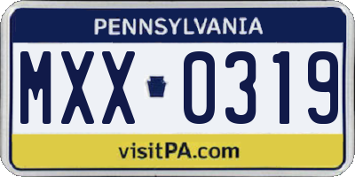 PA license plate MXX0319