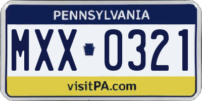 PA license plate MXX0321