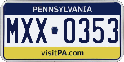 PA license plate MXX0353
