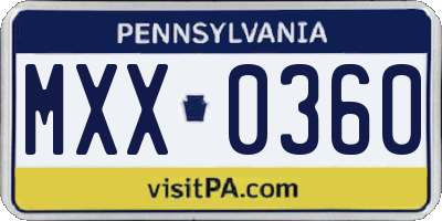 PA license plate MXX0360