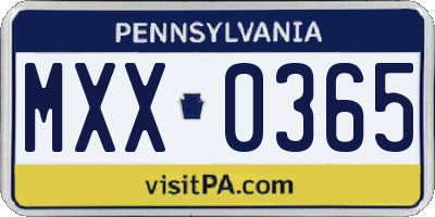 PA license plate MXX0365