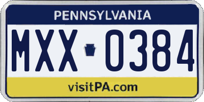 PA license plate MXX0384