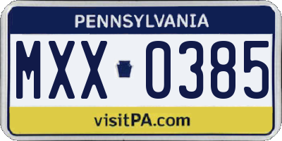 PA license plate MXX0385