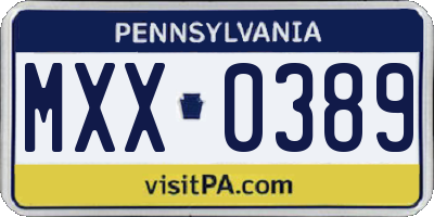 PA license plate MXX0389