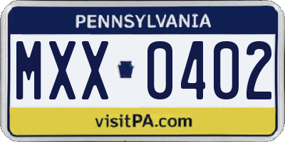 PA license plate MXX0402