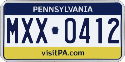 PA license plate MXX0412