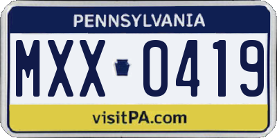PA license plate MXX0419