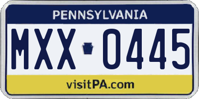 PA license plate MXX0445