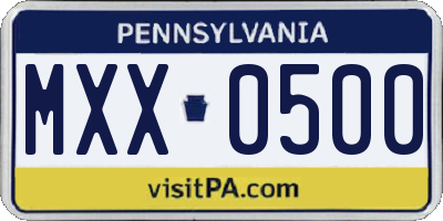 PA license plate MXX0500