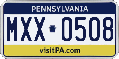 PA license plate MXX0508