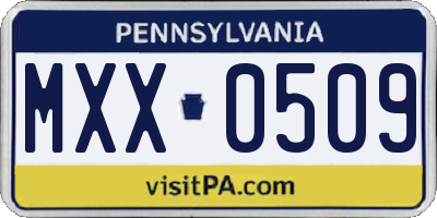 PA license plate MXX0509