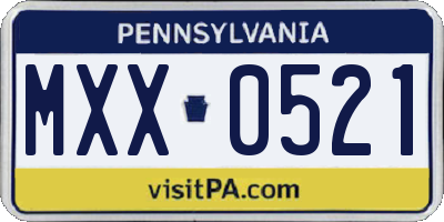 PA license plate MXX0521