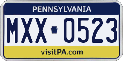 PA license plate MXX0523