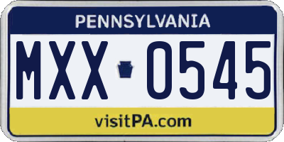 PA license plate MXX0545
