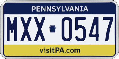 PA license plate MXX0547