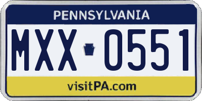 PA license plate MXX0551