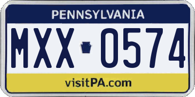 PA license plate MXX0574