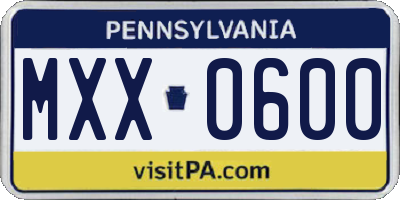 PA license plate MXX0600